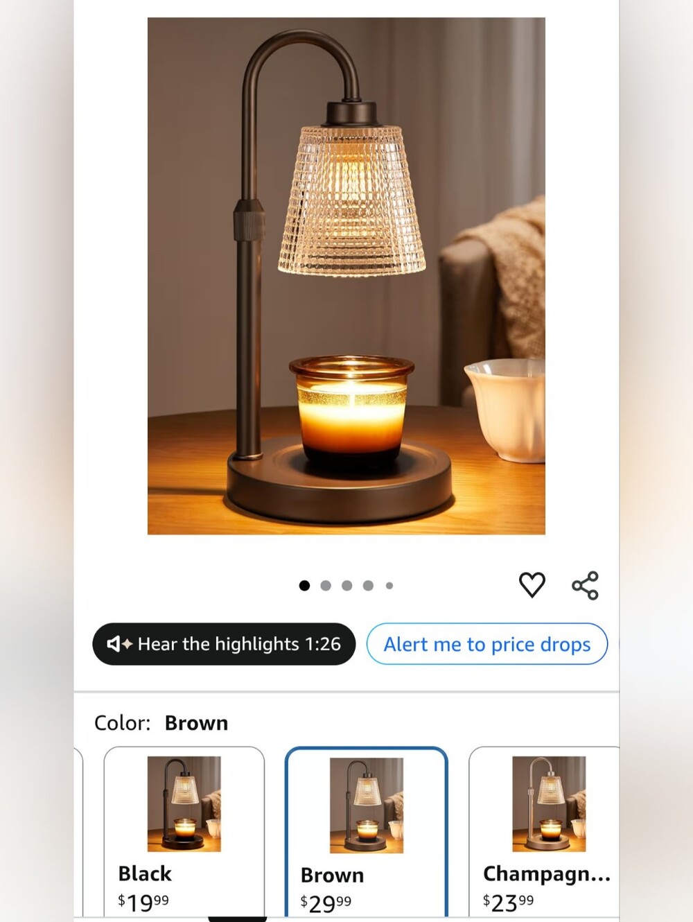 Brown Glass Shade Candle Warmer Lamp